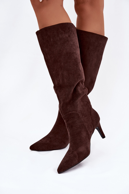 Women's High Heel Boots Warm with Eco Suede Chocolate Arelisse