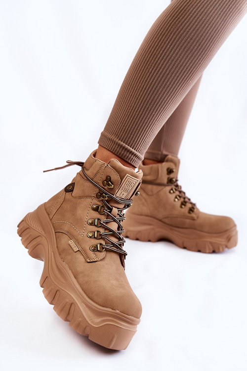 Botki Trapery Damskie Memory Foam Beżowe Big Star KK274366