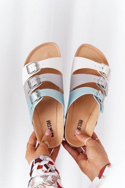 Leather Profiled Slippers Big Star HH274587 Turquoise-Silver