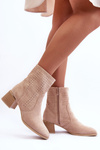 Leather Aperture Boots on Heel Beige Pearls