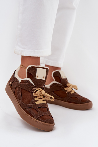 Damskie Sneakersy Ocieplane Futerkiem Platforma Brązowe Solvia