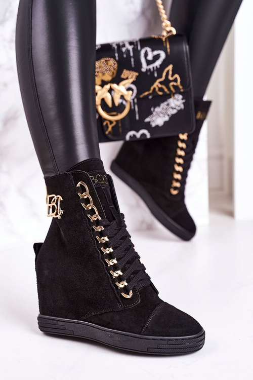Women’s Suede Wedge Sneakers BOOCI 2222/066/z Golden Chain Black