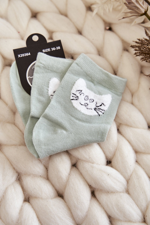 Women's Cotton Socks With Cat Green