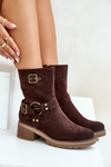 Women's Ankle Boots On Low Heel With Buckles Brown Zudra