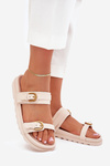 Women's sandals with straps and gold buckles light beige Selana