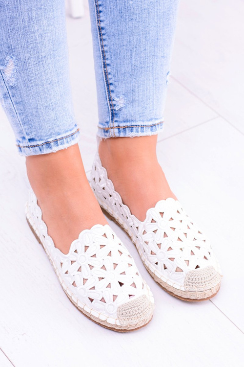 Lu Boo Damskie Baleriny Białe Espadryle w Kwiaty Macarena