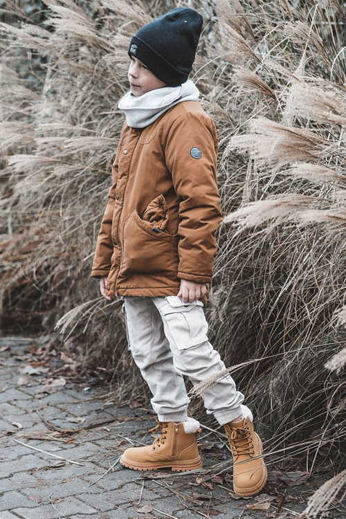 Children's Trapper Boots with a Zip and Sheepskin Camel Marialee