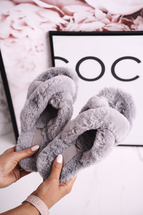 Women's Furry Slippers Grey Cozy Time