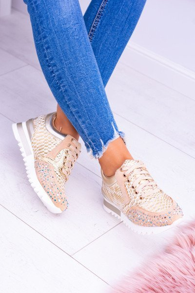 Gold Women's Sports Shoes with Sequins Lu Boo Infinitiale