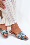 Flat Women's Slippers With Decorative Buckle Blue Clariola