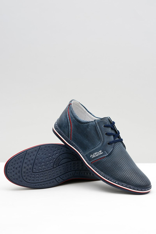 Men's Leather Lace-up Navy Blue Openwork Markos Half Shoes