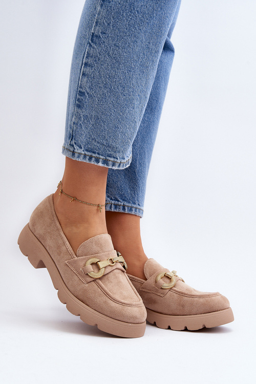 Women's Beige Loafers with Embellishment Railenes