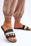 Women's Braided Embellished Slippers Black Millano