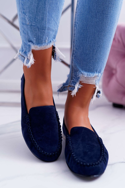 Sergio Leone Women's Suede Moccasins Navy Blue Winted