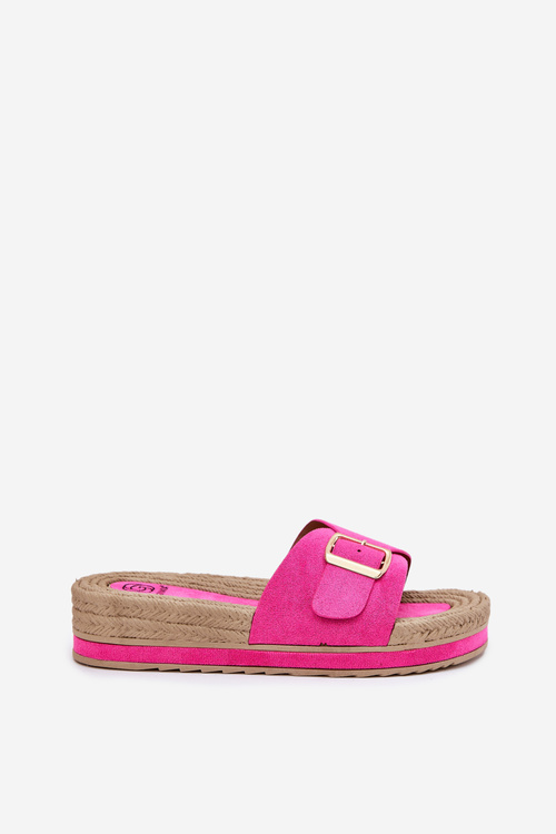Ladies Platform Slippers With Golden Buckle Fuchsia Selira