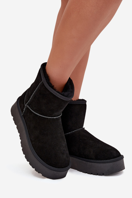 Women's Snow Boots Made of Genuine Suede on Platform Black Privine