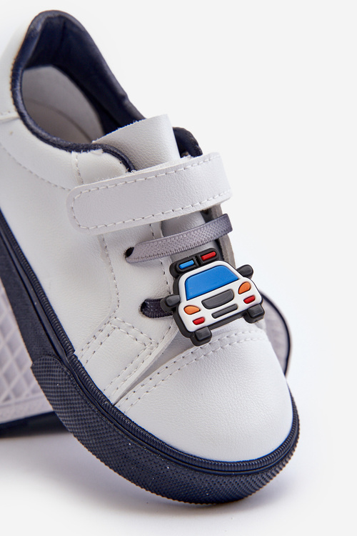 Trampki Sneakersy Dziecięce Z Przypinką Biało-Granatowe Pennyn