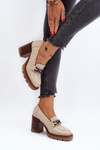 Pumps on a chunky heel with beige Oradna decoration