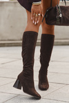 Women's Heeled Boots with Stitching Chocolate Celandine