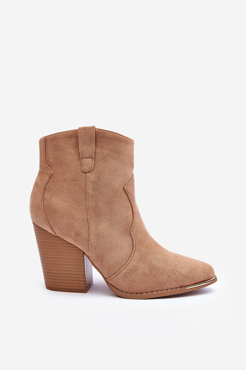 Suede Cowboy Boots On Heel Beige Lotoune