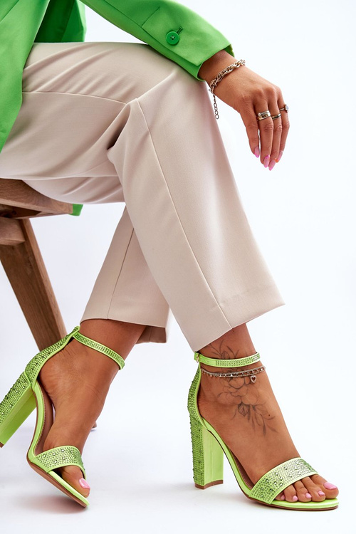 Women's High Heel Sandals With Zircons Green Idealistic