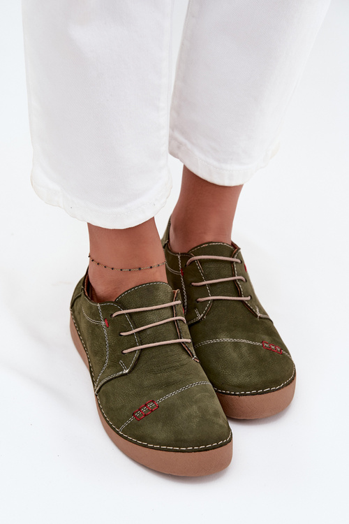 Leather Women's Loafers with Stitching Artiker 57C2112 Green