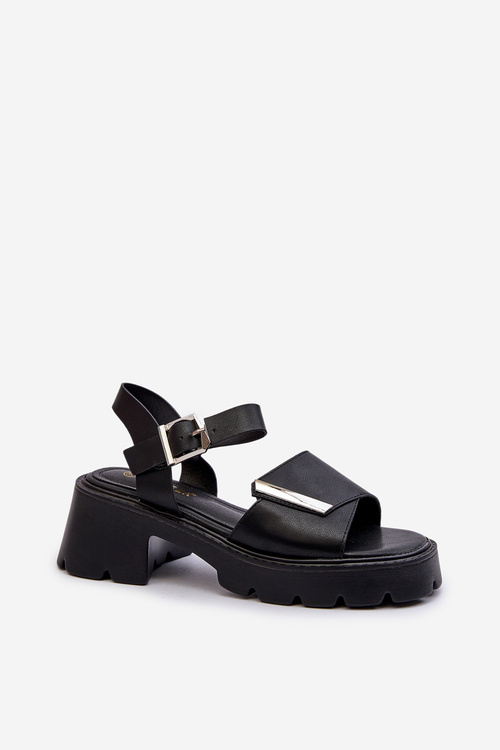 Sandały Na Platformie I Obcasie Eko Skórzane Czarne Vinceza 36257