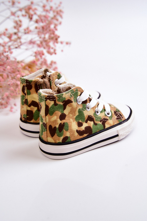 Children's High Sneakers With A Zipper Beige and green Filemon