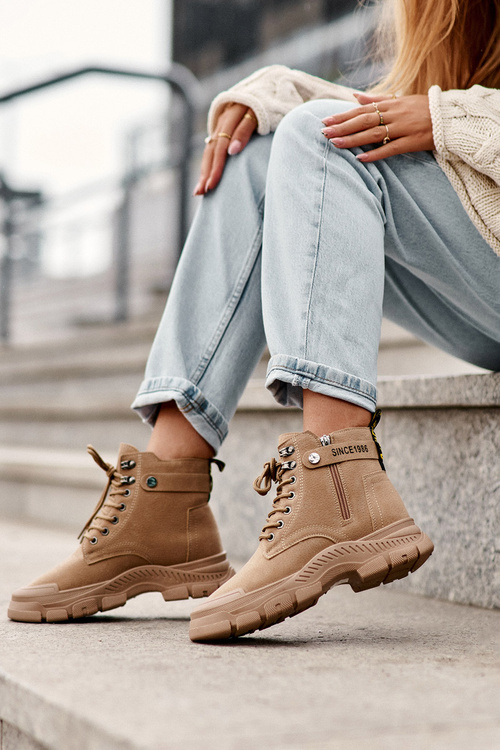 Women's Fleece-Lined Suede Trapper Boots Beige Jailina