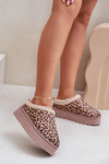 Women's Platform Snow Boots Insulated With Fur Leopard Brown Straps