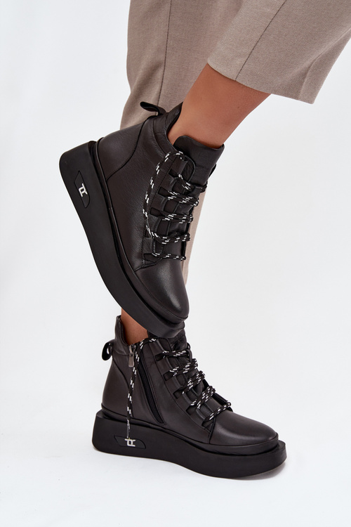 Leather Women's Platform Boots with Lining Artiker 55C0809 Black