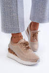 Women's Leather Sneakers with Wedge Sole Beige S.Barski LR810