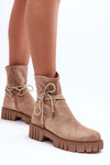 Women's Suede Boots with Lacing Beige Lineanor