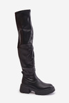 Knee High Platform And Flat Heel Boots Made Of Eco Leather Black Loreviana