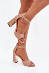 Elegant women's sandals on a heel nude Rosazara