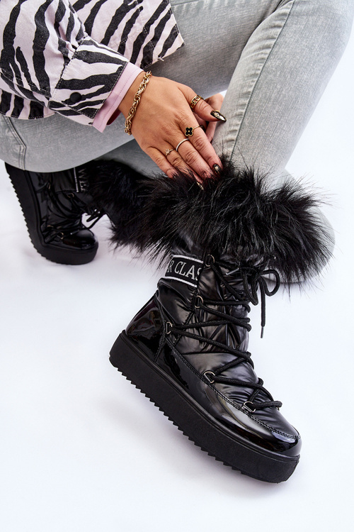 Women's Lace-up Snow Boots Black Santero