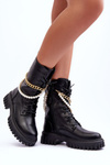 Leather High Boots With Chain Black Nameer