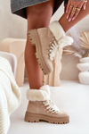 Lace-Up Women's Ankle Boots with Fur Light Beige Vaminia