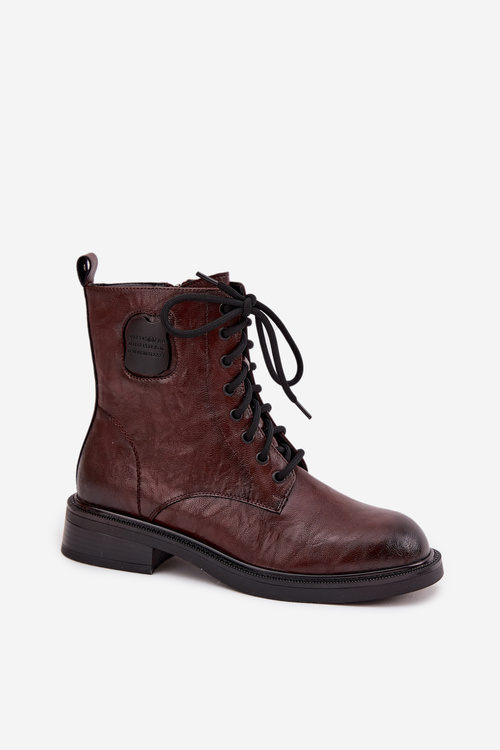 Leather Women's Work Boots with Decorative Detail Maciejka K7180-01 Brown