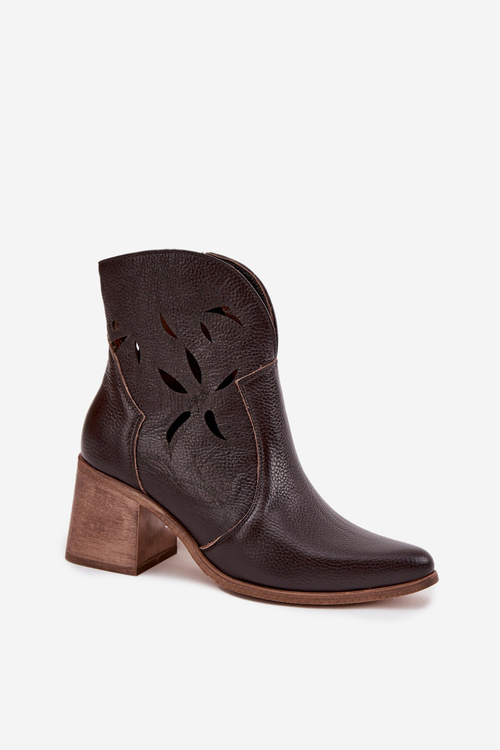 Women's perforated ankle boots made of genuine leather on a heel Zazoo 3690 chocolate