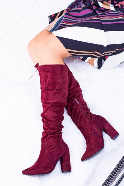 Women's Pointed Heeled Suede Boots Maroon Nightcall