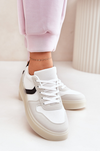 Sneakersy Damskie Niskie Na Platformie Białe Telmira