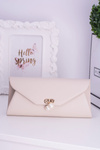 Beige Clutch Bag Gold Chain Pearls