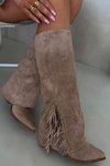 Ladies Slip-On Cowboy Boots With Heel And Fringes Beige Zalia