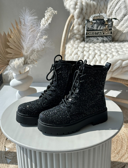 Workery Botki Ocieplane Z Cekinami Czarne Liatheine