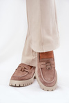 Suede Women's Moccasins With A Bear Emblem Vinceza 79533 Beige