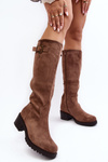 Women's Suede Boots on a Flat Heel Beige Saranai