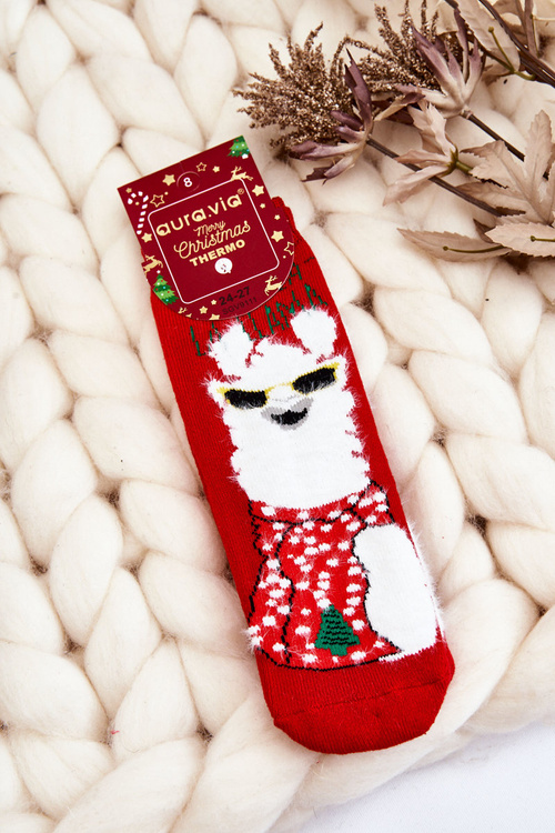 Skarpety Dziecięce Świąteczne Bawełniane Termoaktywne Alpaka Czerwone