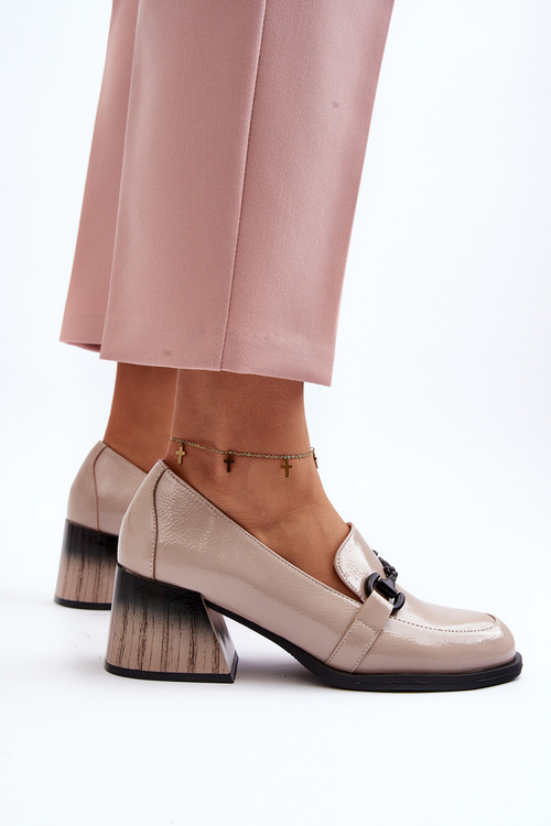 Półbuty Lakierowane Obcas Beżowe Nireva 58309