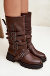 Insulated women's boots with straps and buckles brown Ivaline